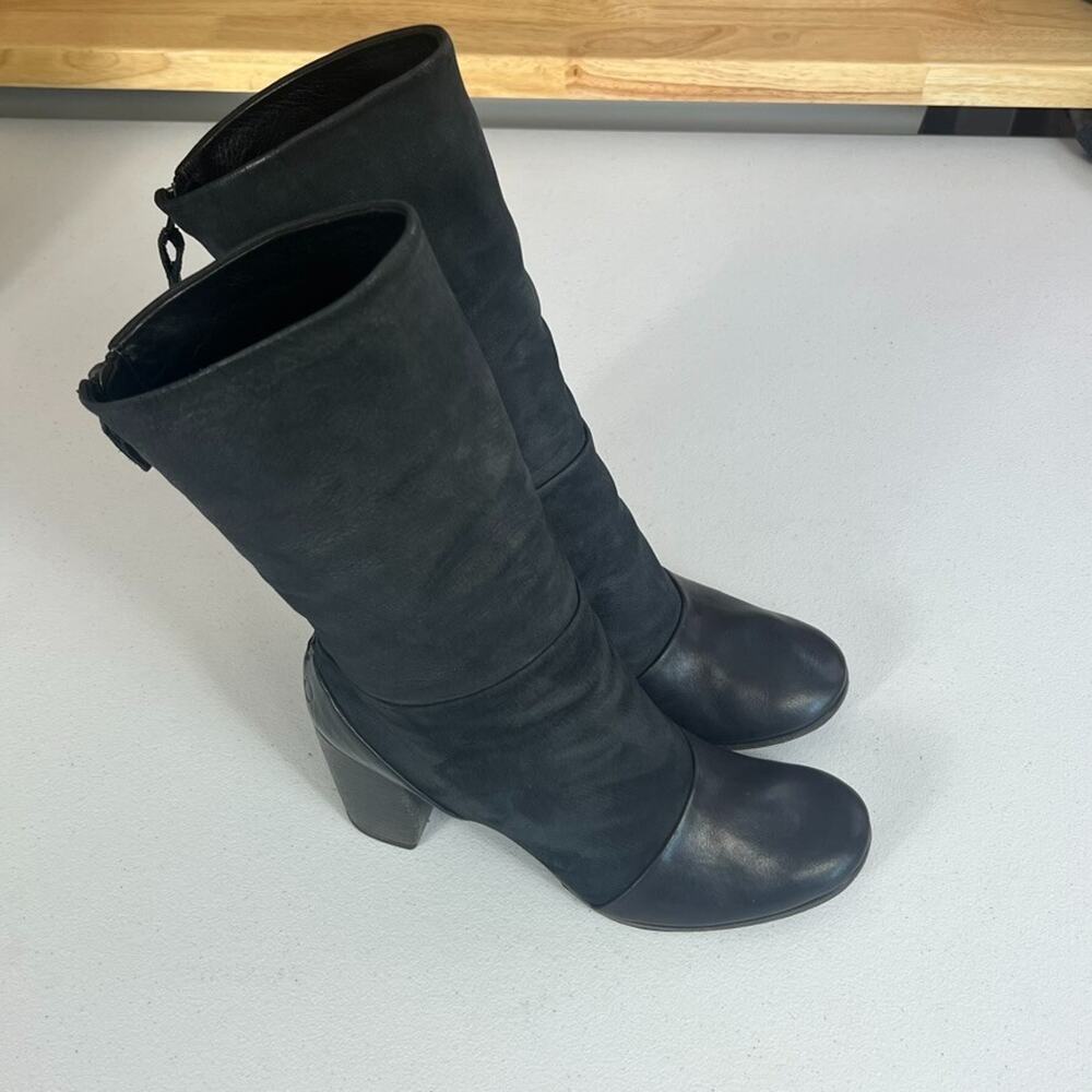 Marsey Boots Women's Size 36 .5 5.5 Black Leather Zip Up Block Heel Punk